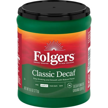 Folgers Decaf Coffee, Ground Coffee, Classic Medium Roast, 9.6 oz Canister