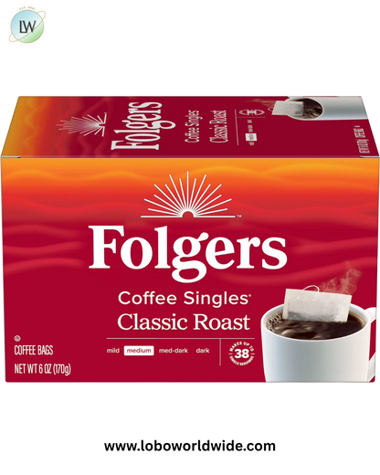 Folgers Coffee Singles Classic Roast Coffee Bags, 38 Count