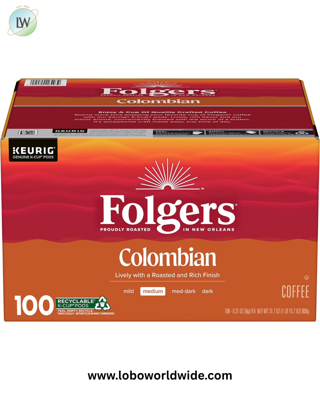 Folgers Medium Roast K-Cup Coffee Pods, 100% Colombian, 100 ct.