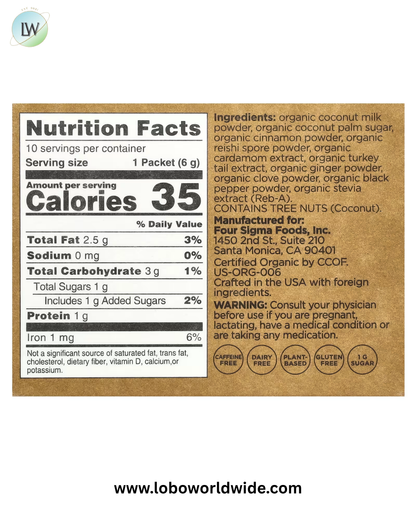 Four Sigmatic, Calm, Organic Chai Latte Mix with Reishi Mushroom, Caffeine Free, 10 Packets, 0.21 oz (6 g) Each