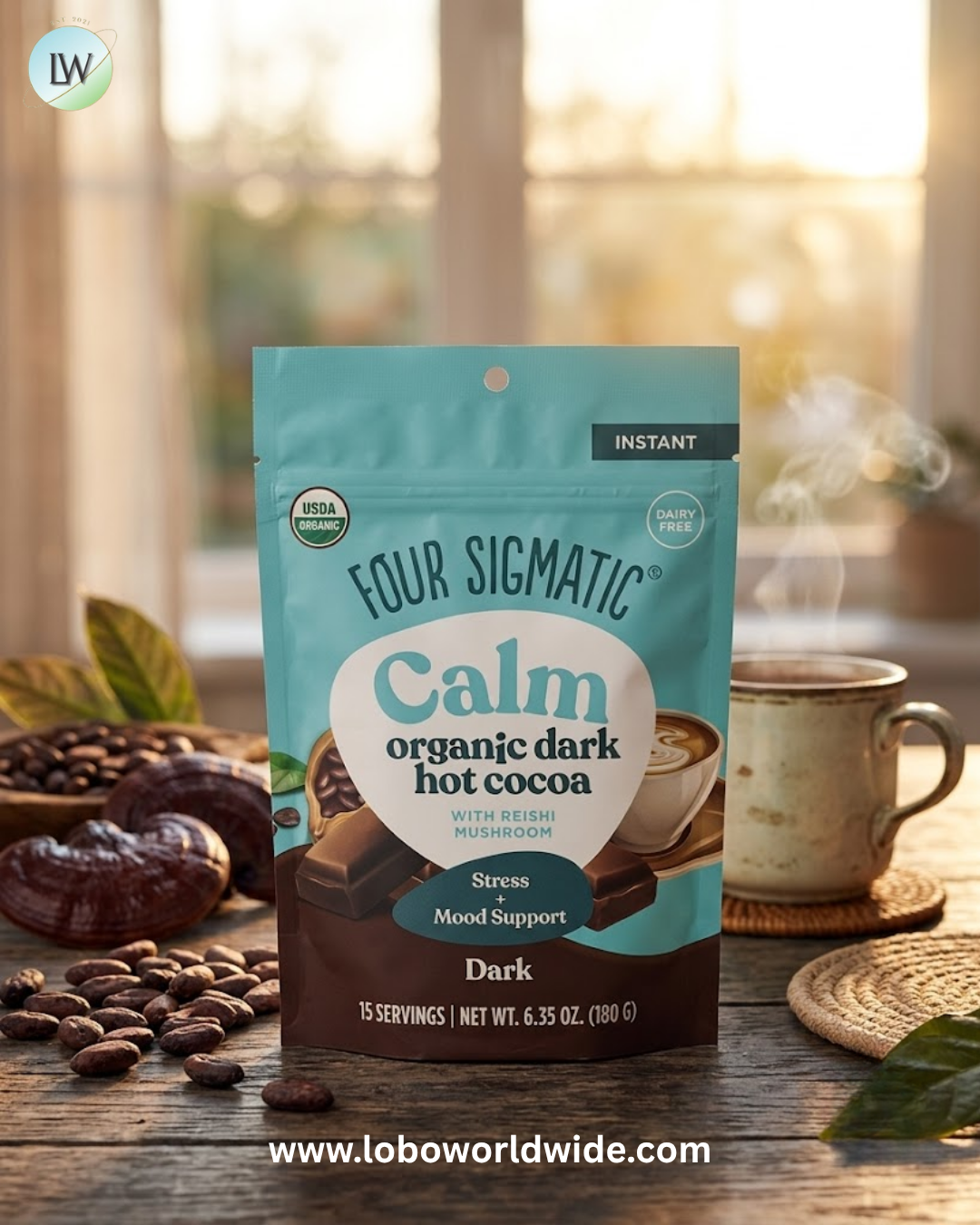 Four Sigmatic, Calm, Organic Dark Hot Cocoa, 6.35 oz (180 g)