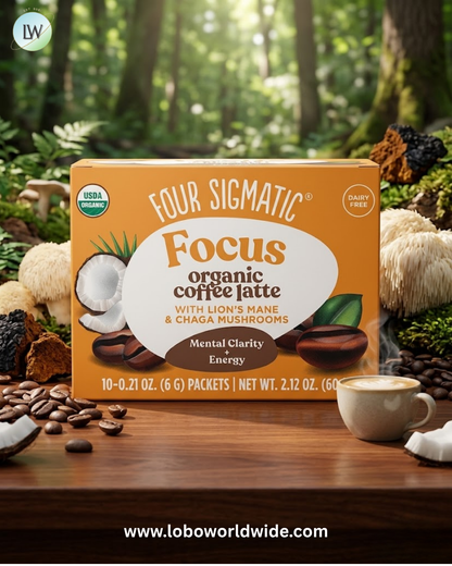 Four Sigmatic, Organic Coffee Latte with Lion's Mane & Chaga Mushrooms, 10 Packets, 0.21 oz (6 g) Each