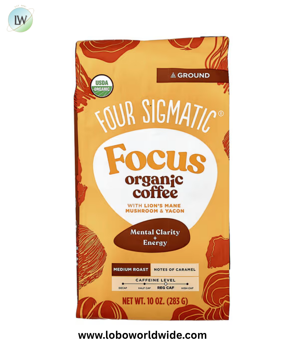Four Sigmatic, Focus, Organic Coffee with Lion's Mane Mushroom & Yacon, Ground, Medium Roast, 10 oz (283 g)