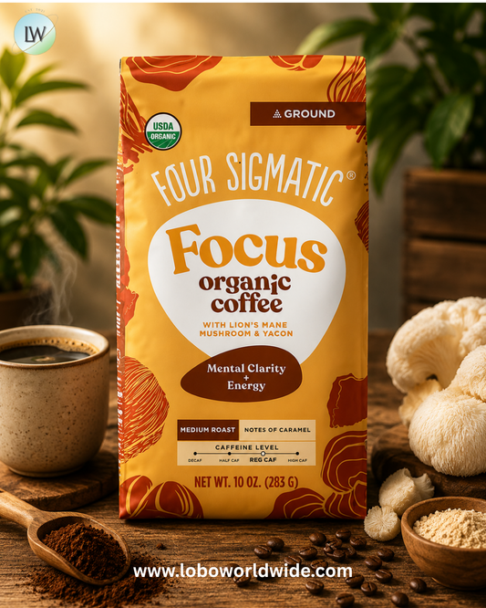 Four Sigmatic, Focus, Organic Coffee with Lion's Mane Mushroom & Yacon, Ground, Medium Roast, 10 oz (283 g)