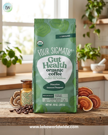 Four Sigmatic, Gut Health, Organic Coffee with Probiotics and Turkey Tail Mushroom, Ground, Medium Roast, 10 oz (283 g)