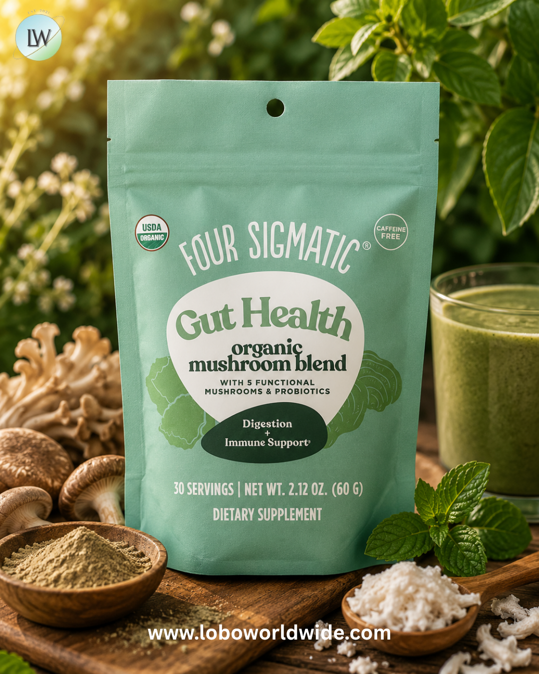 Four Sigmatic, Gut Health, Organic Mushroom Blend, Caffeine Free, 2.12 oz (60 g)