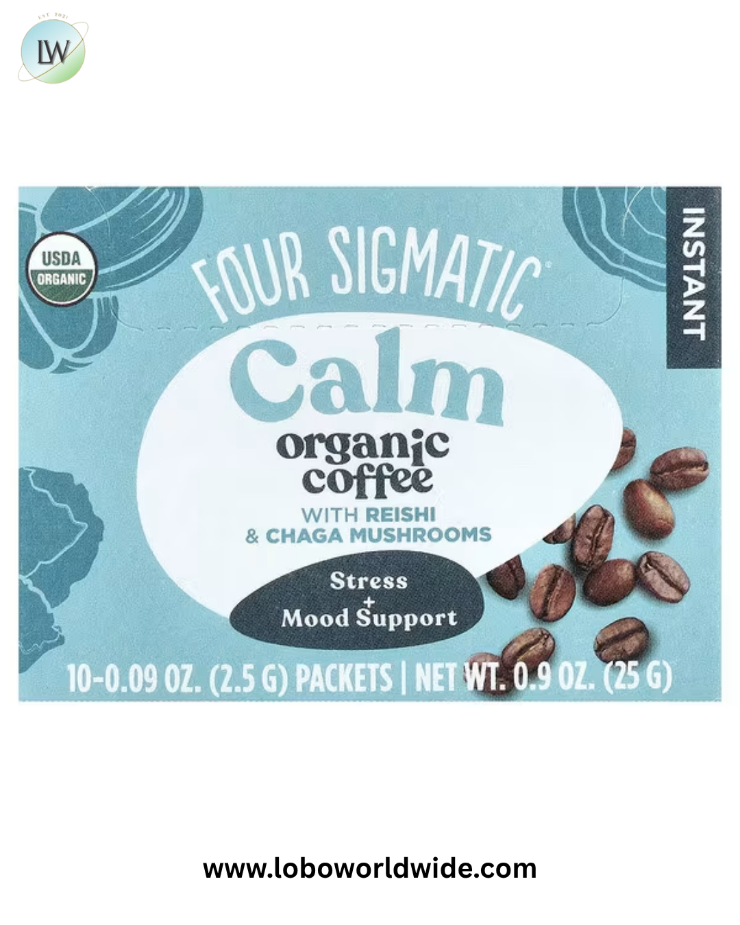 Four Sigmatic, Instant Organic Coffee with Reishi & Chaga Mushrooms, Calm, Medium Roast, 10 Packets, 0.09 oz (2.5 g) Each