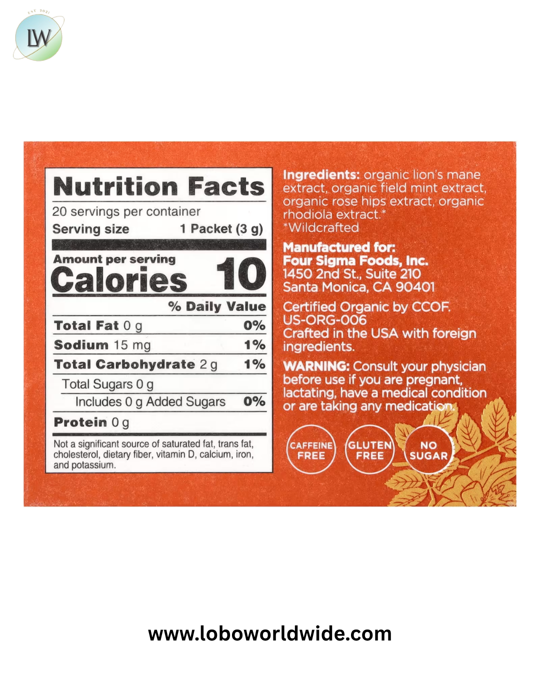Four Sigmatic, Organic Elixir Mix, Caffeine Free, 20 Packets, 0.1 oz (3 g) Each
