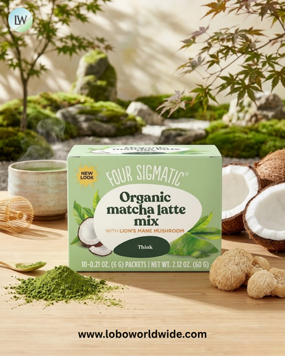 Four Sigmatic, Organic Coffee Latte with Lion's Mane & Chaga Mushrooms, 10 Packets, 0.21 oz (6 g) Each