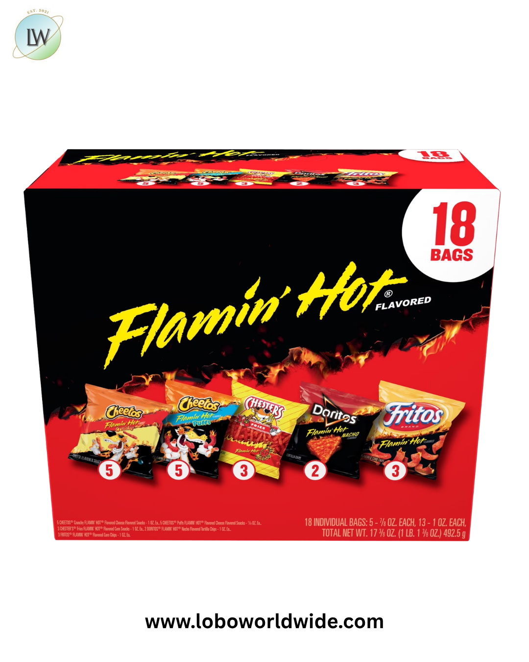 Frito-Lay Flamin' Hot Mix Variety Pack Snack Chips, 18 Count Multipack