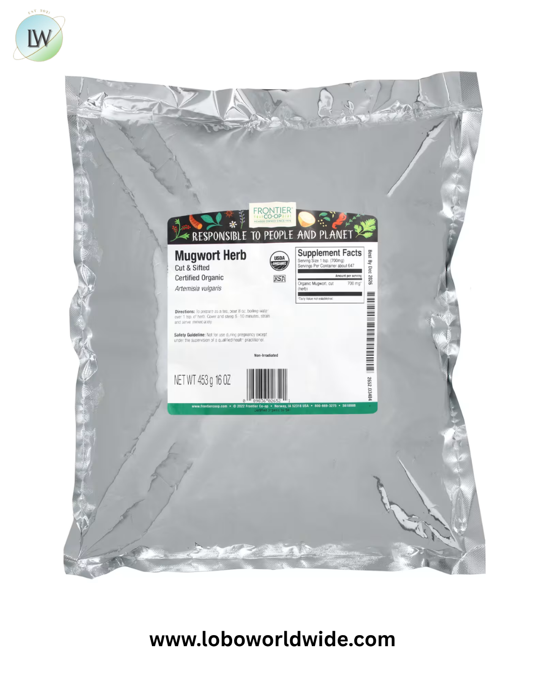 Frontier Co-op, Organic Cut & Sifted Mugwort Herb, 16 oz (453 g)