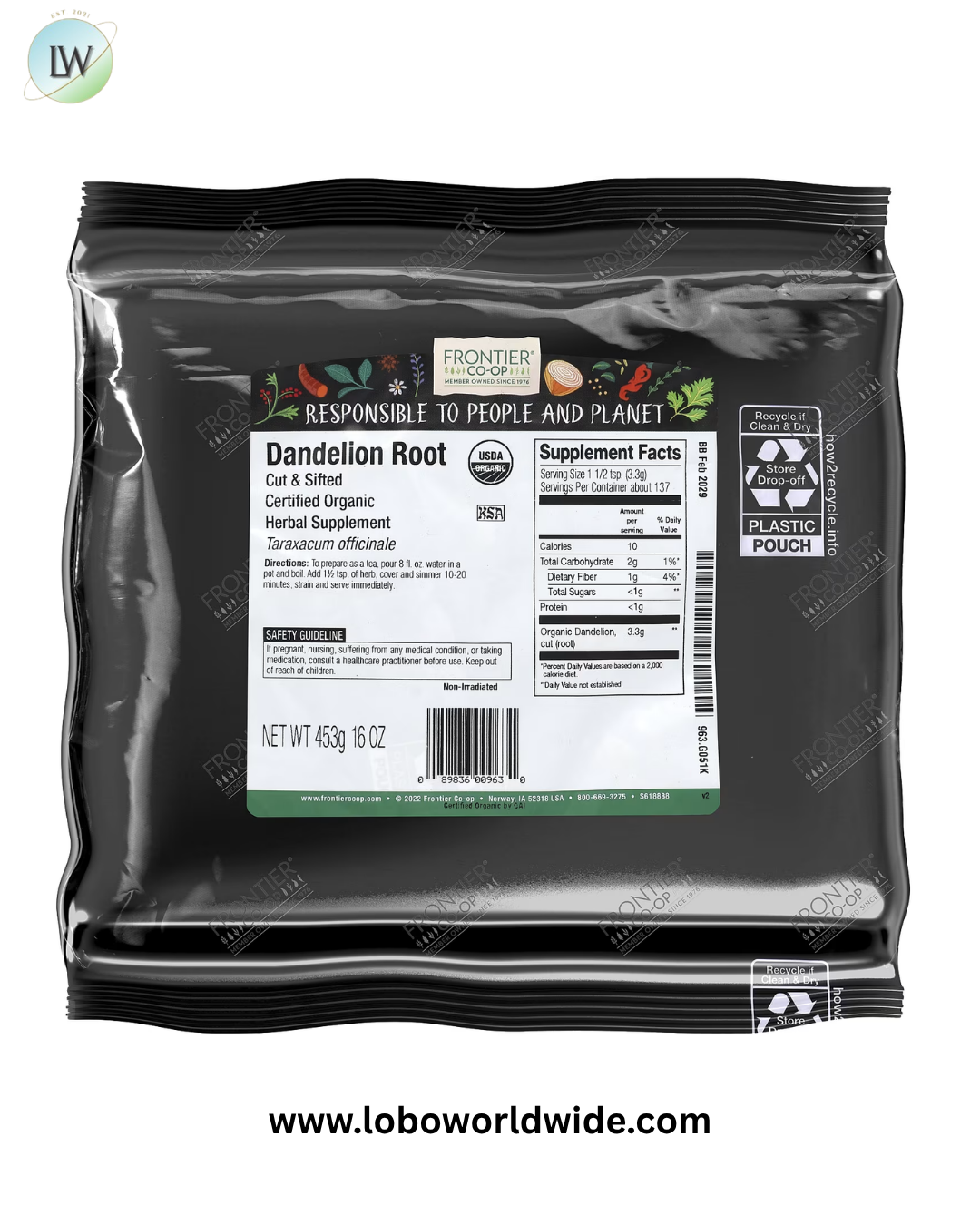 Frontier Co-op, Organic Dandelion Root, Cut & Sifted, 16 oz (453 g)