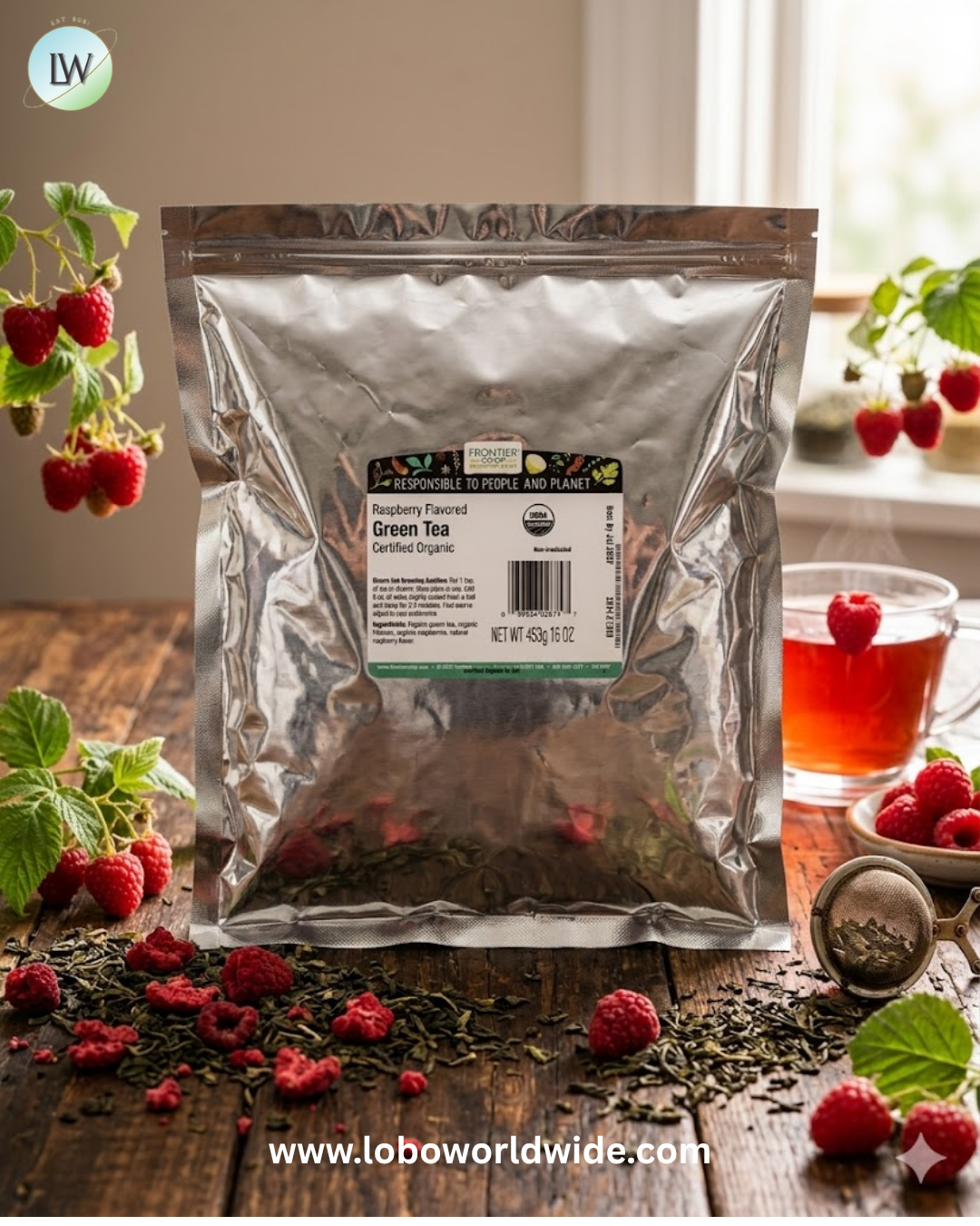 Frontier Co-op, Organic Green Tea, Raspberry, 16 oz (453 g)