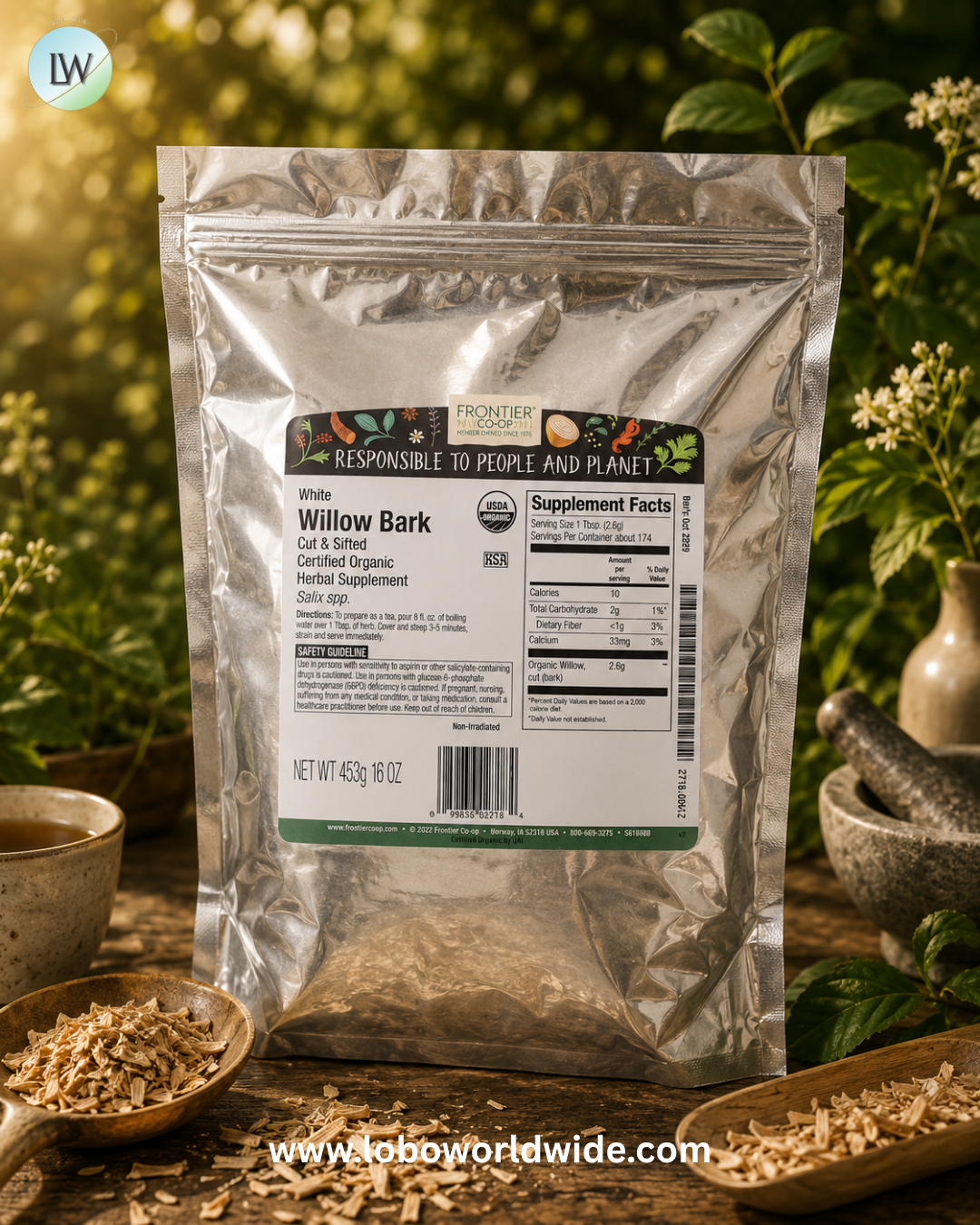 Frontier Co-op, Organic White Willow Bark, Cut & Sifted, 16 oz (453 g)