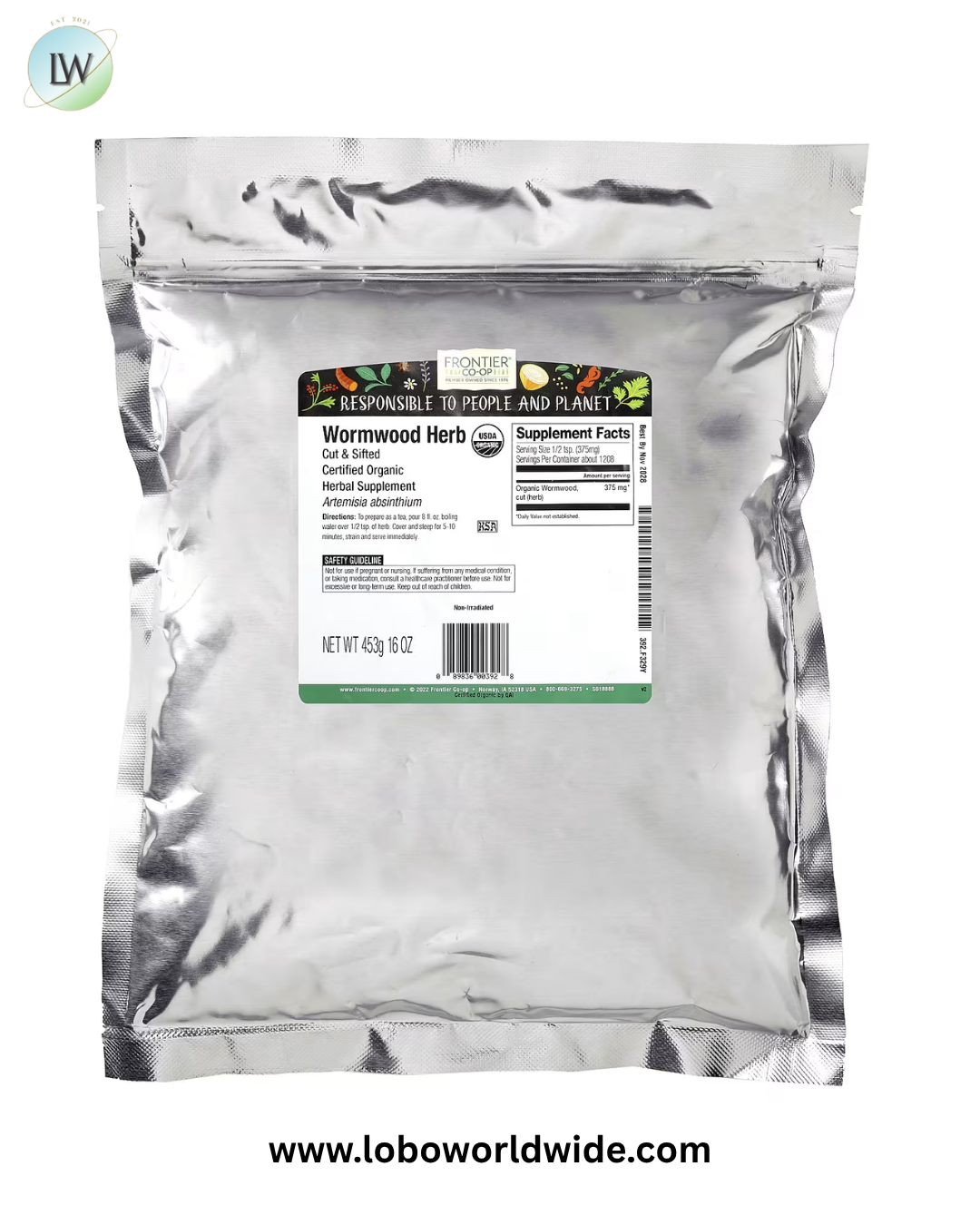 Frontier Co-op, Organic, Wormwood Herb, Cut & Sifted , 16 oz (453 g)