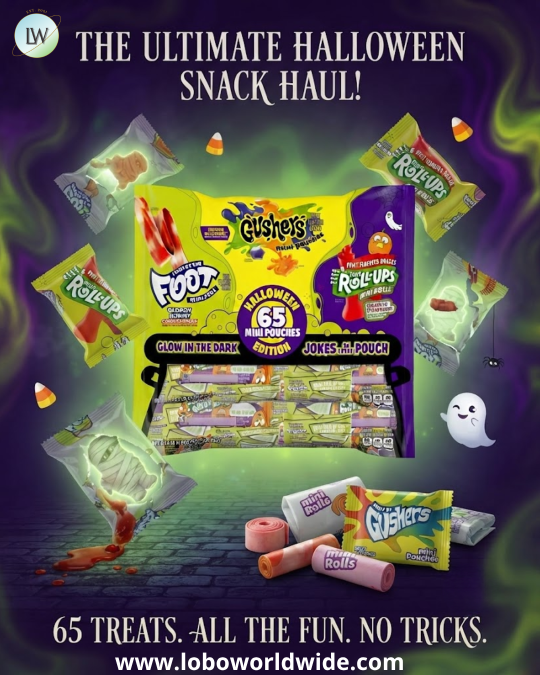 Fruit by the Foot, Gushers, Fruit Roll-Ups Halloween Variety Pack, 27.35 oz. (65 Pcs.)