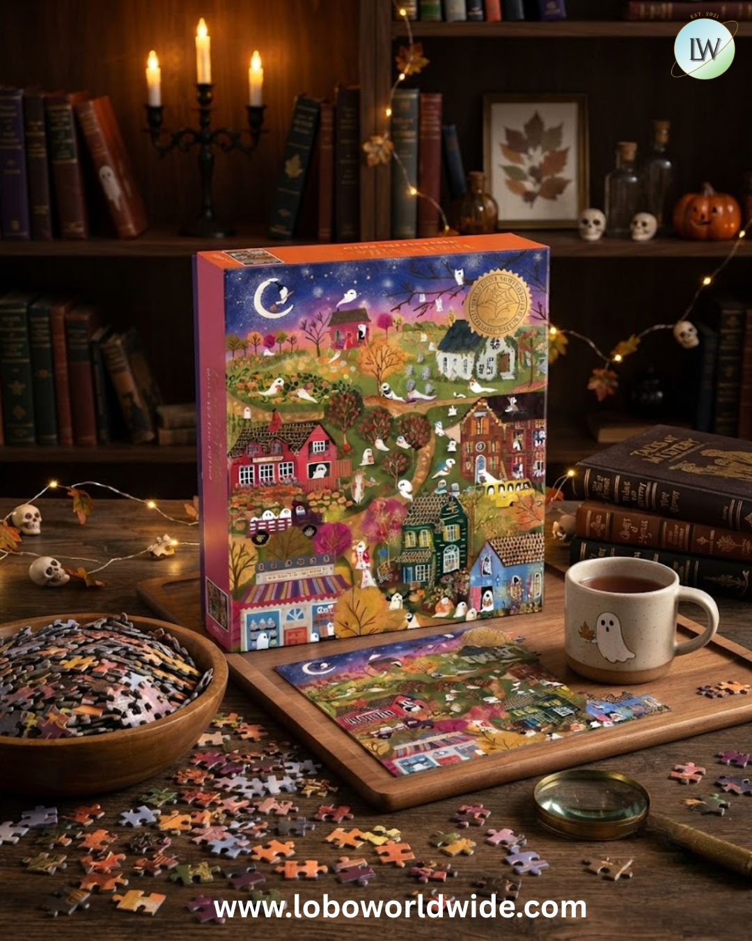 Galison - Spooky Village 1000 Piece Jigsaw Puzzle with Foil for Adults