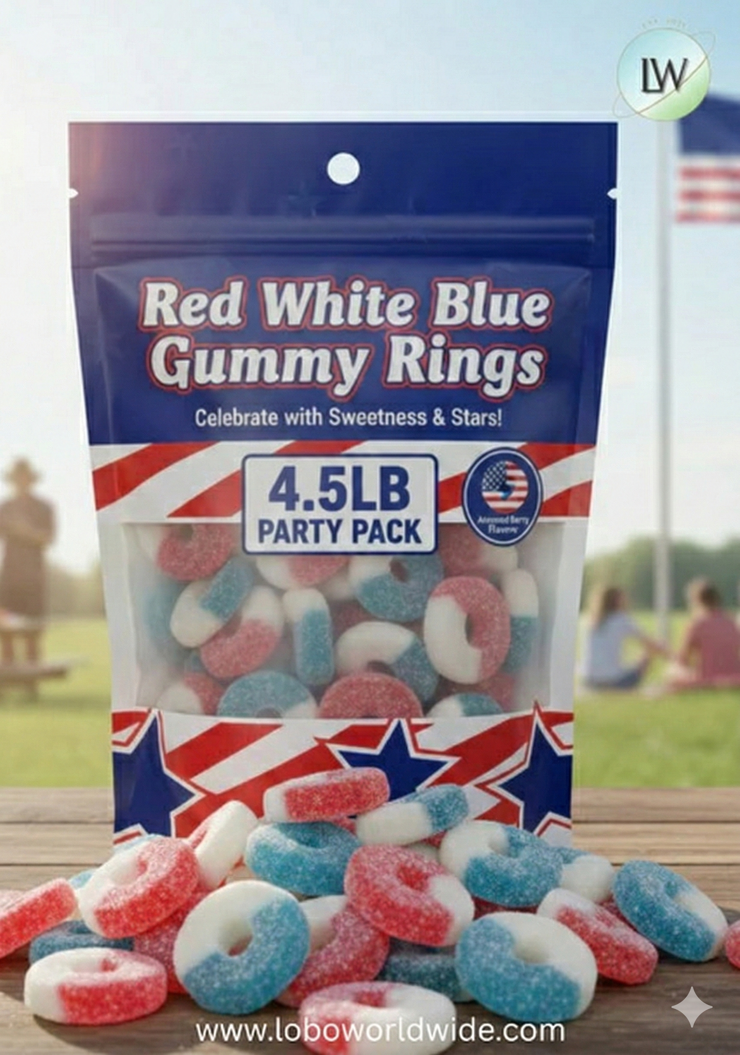 Red White Blue Gummy Rings(Various Sizes)