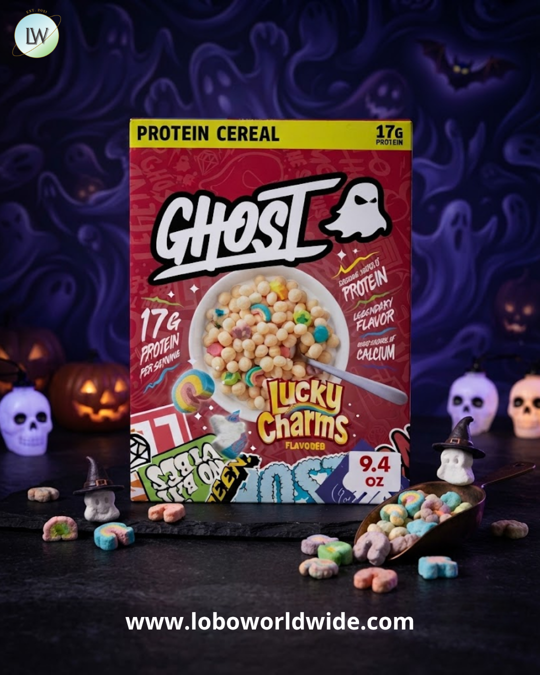 General Mills Ghost Lucky Charms Protein Cereal, 9.4 oz.
