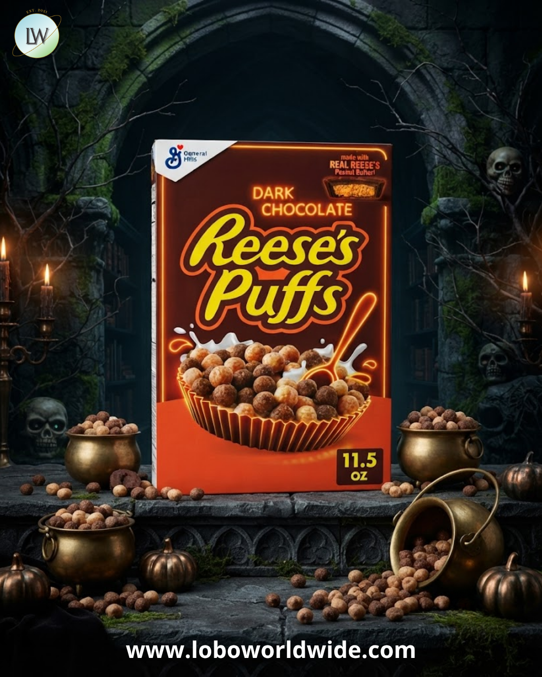 General Mills Reese's Puffs Dark Chocolate Peanut Butter Breakfast Cereal, 11.5 oz.