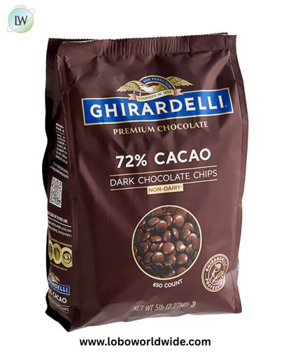 Ghirardelli Non-Dairy Dark Chocolate Baking Chips, 72% Cacao, .65M, 5 lb.