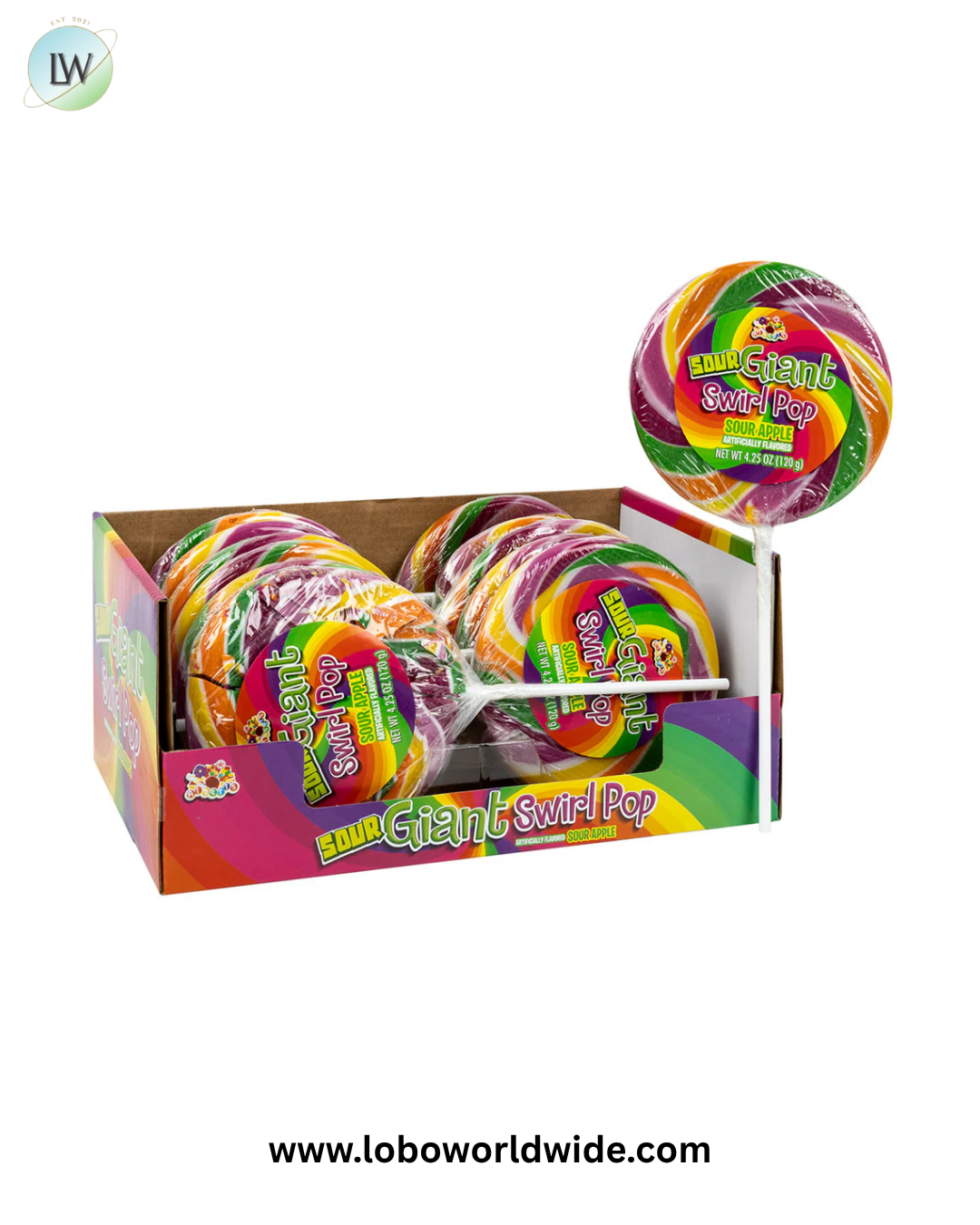 Giant Sour Apple Swirl Pop - 12ct