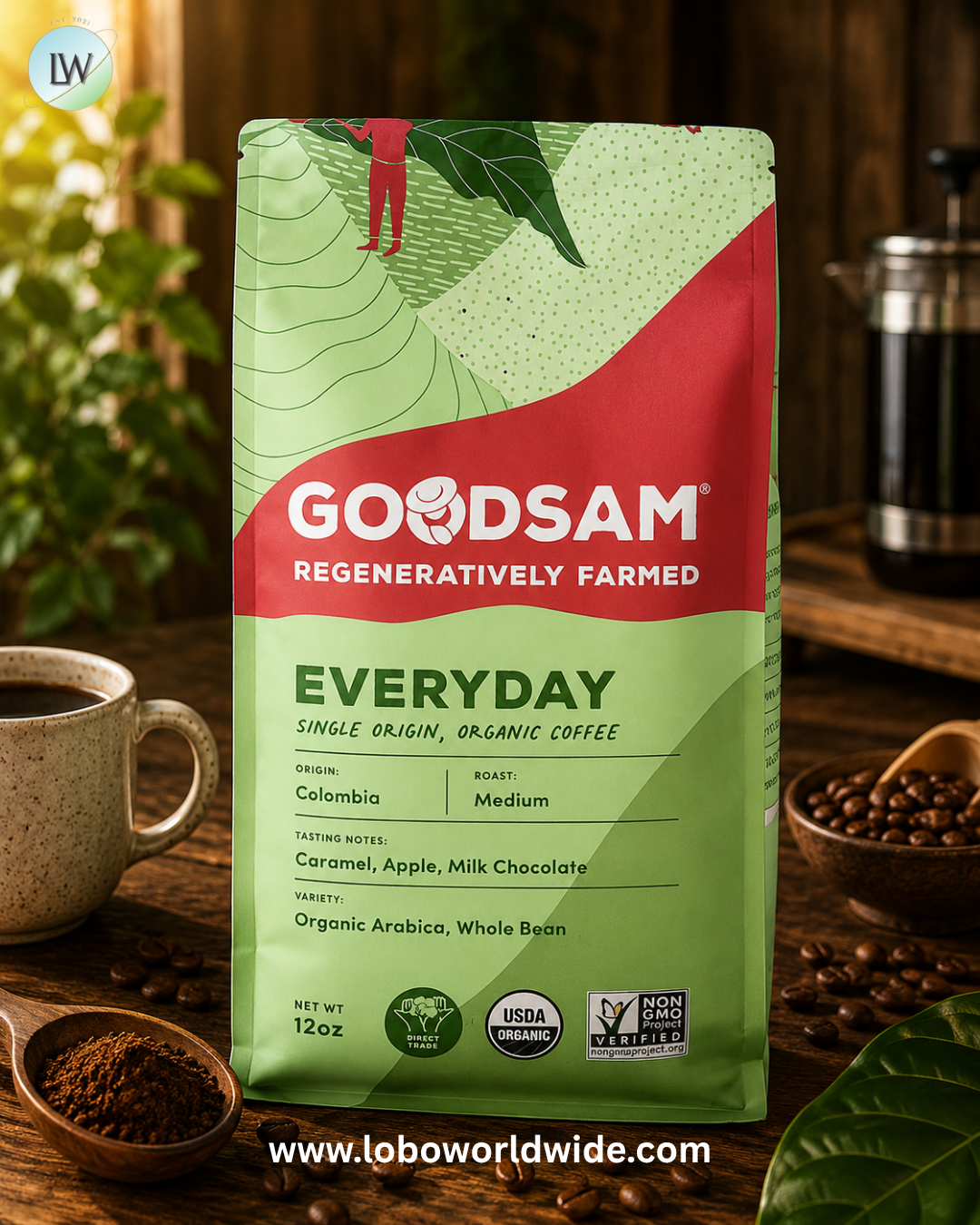 GoodSam, Single Origin Organic Coffee, Everyday, Whole Bean, Medium Roast, 12 oz