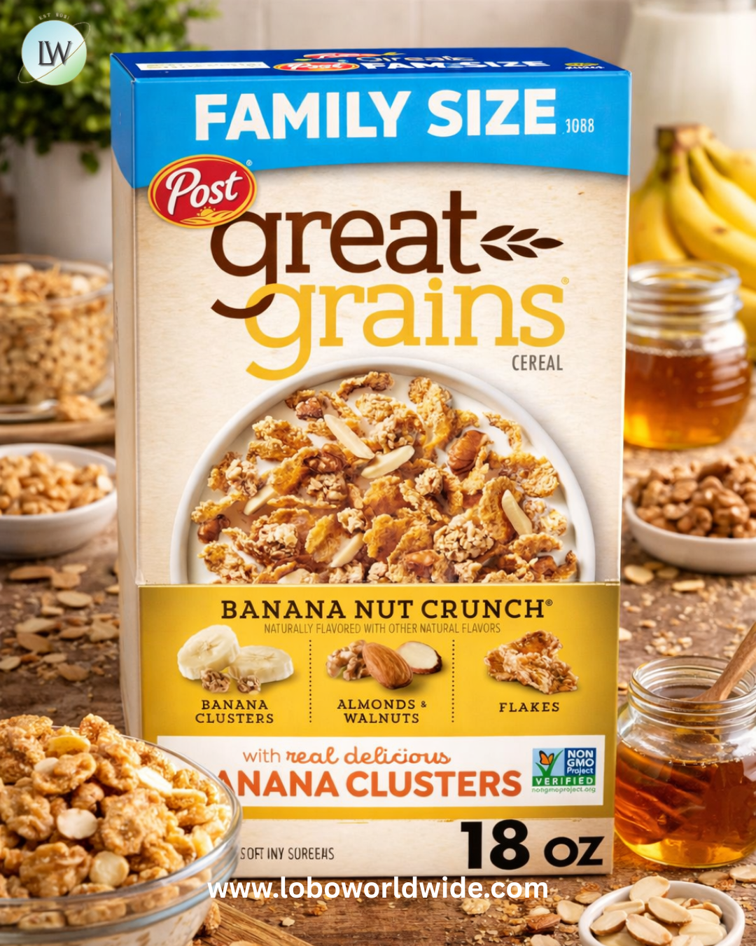 Great Grains Banana Nut Crunch Breakfast Cereal for Adults, Made with Whole Grain, Non-GMO, Heart Healthy.