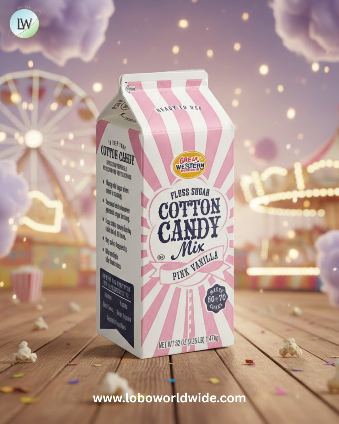 Great Western 1/2 Gallon Carton Pink Vanilla Cotton Candy Floss Sugar