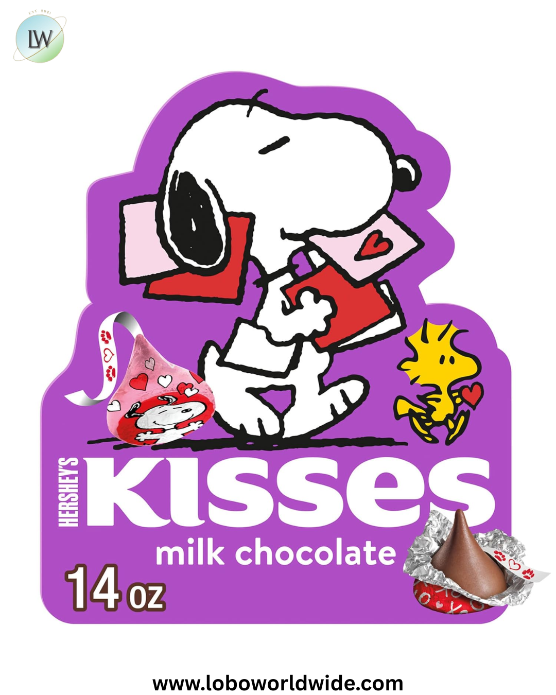 HERSHEY'S KISSES Milk Chocolate Snoopy and Friends, Valentine's Candy Gift Box, 14 oz