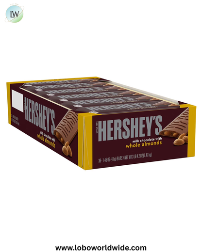 HERSHEY'S Milk Chocolate with Whole Almonds Candy Bars, Full Size, 1.45 oz., 36 pk.