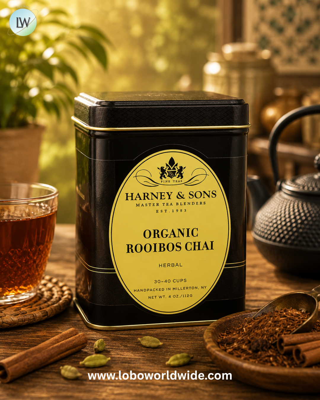 Harney & Sons, Herbal Tea, Organic Rooibos Chai, Caffeine Free, 4 oz (112 g)