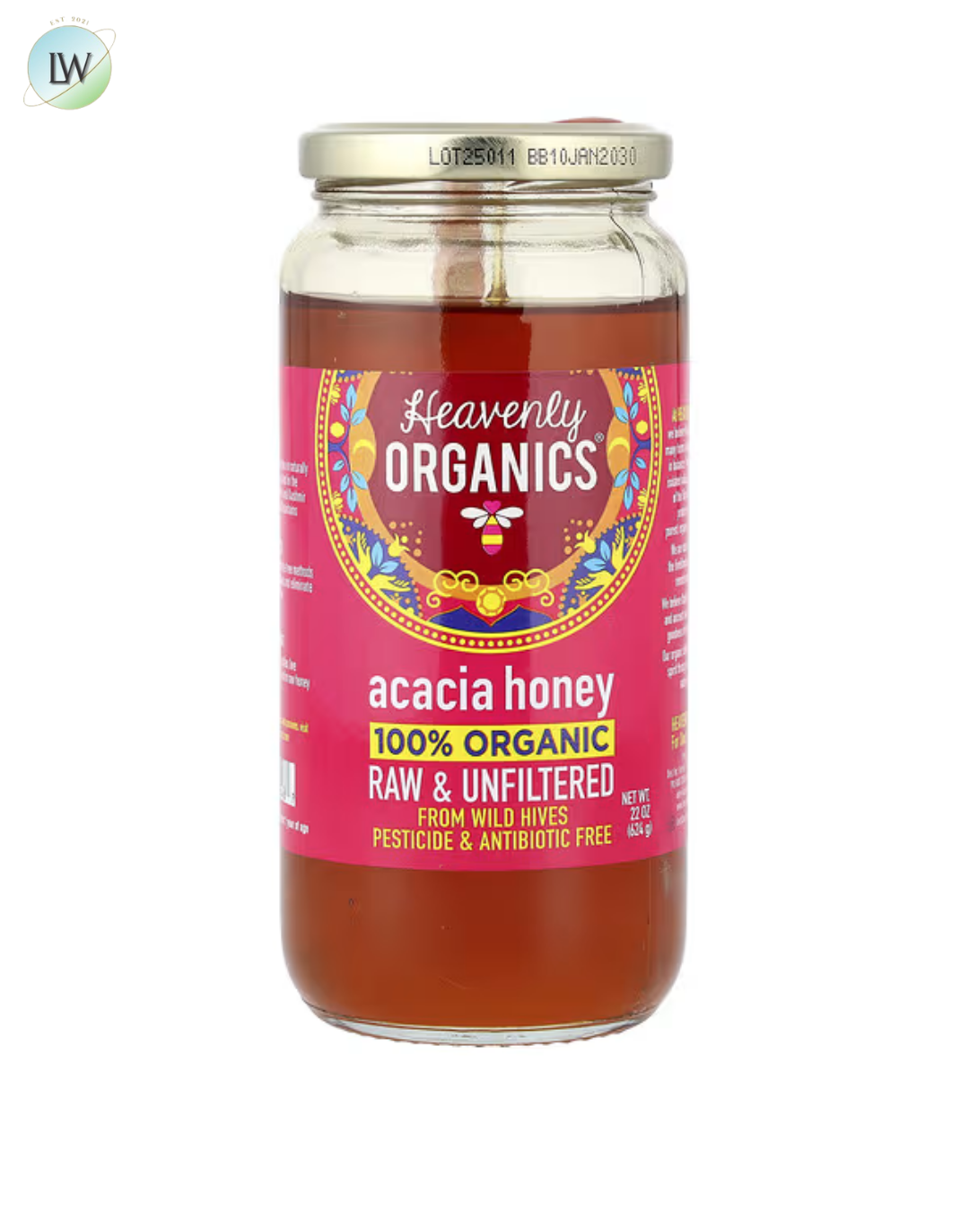 Heavenly Organics, 100% Organic Acacia Honey, Raw & Unfiltered, 22 oz (624 g)