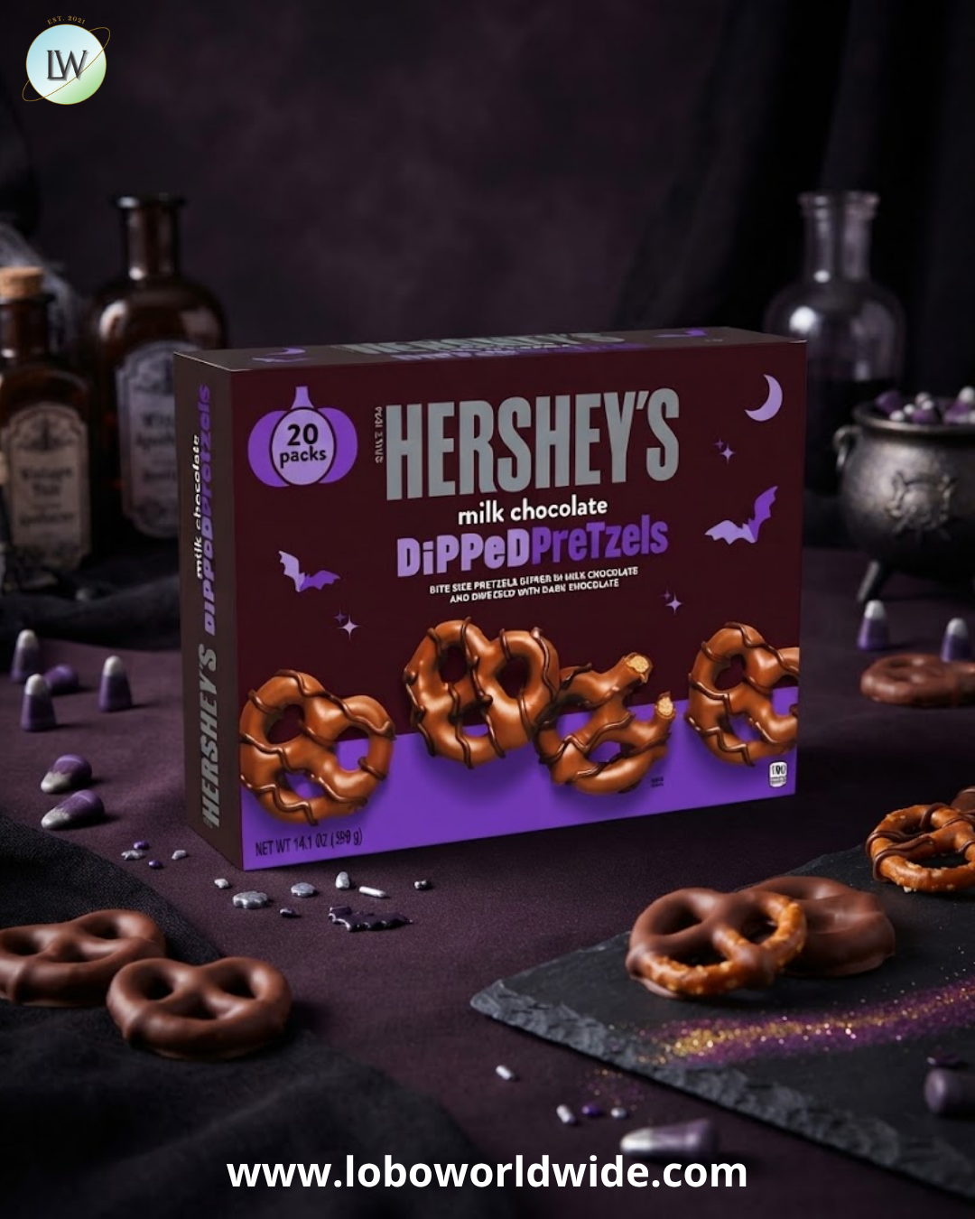 Hershey's Halloween Dipped Pretzels, Milk and Dark Chocolate Covered, 0.71 oz, 20 ct.