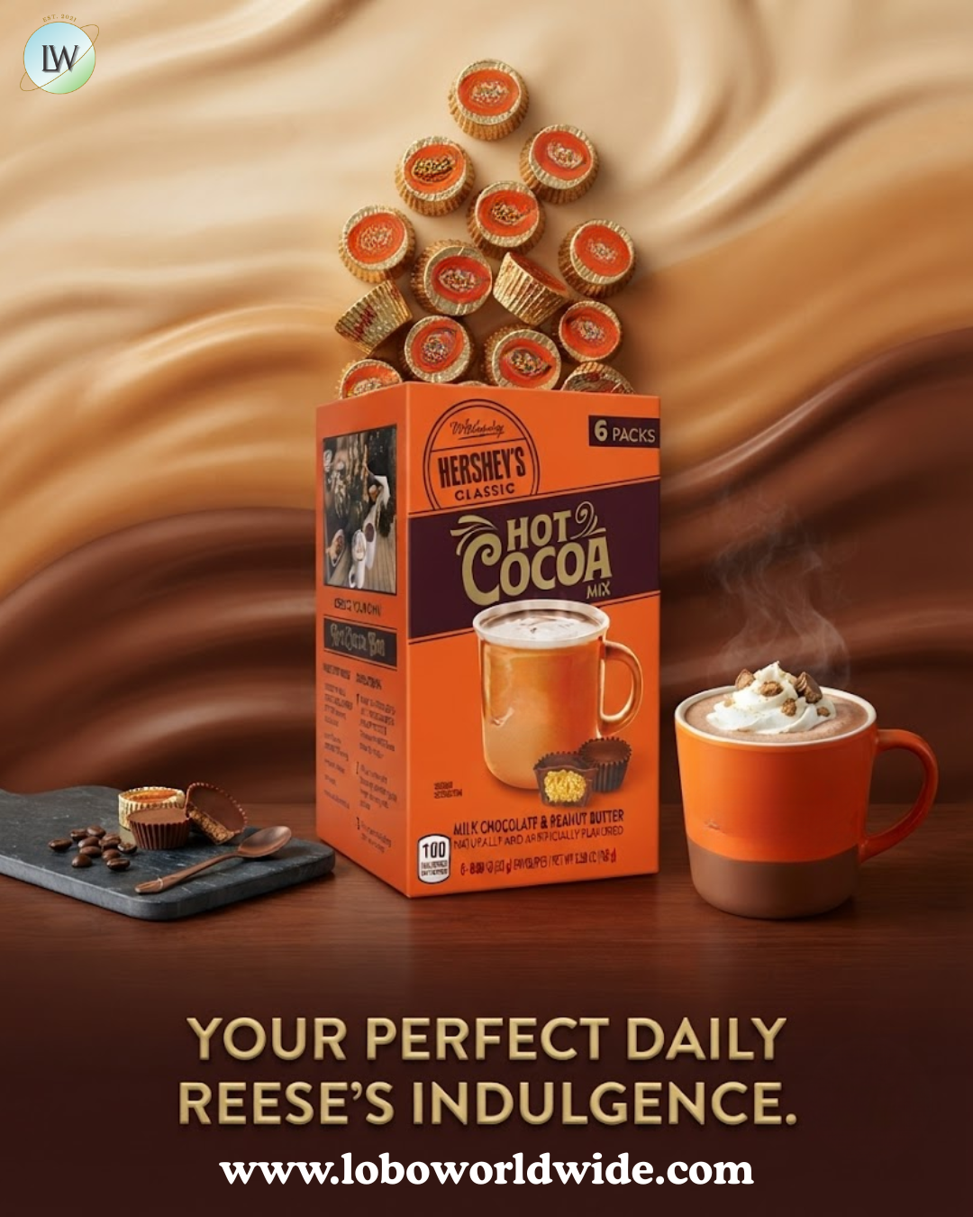 Hershey's Hot Cocoa Mix, Reese's Milk Chocolate and Peanut Butter, 0.88 oz, 6 ct.