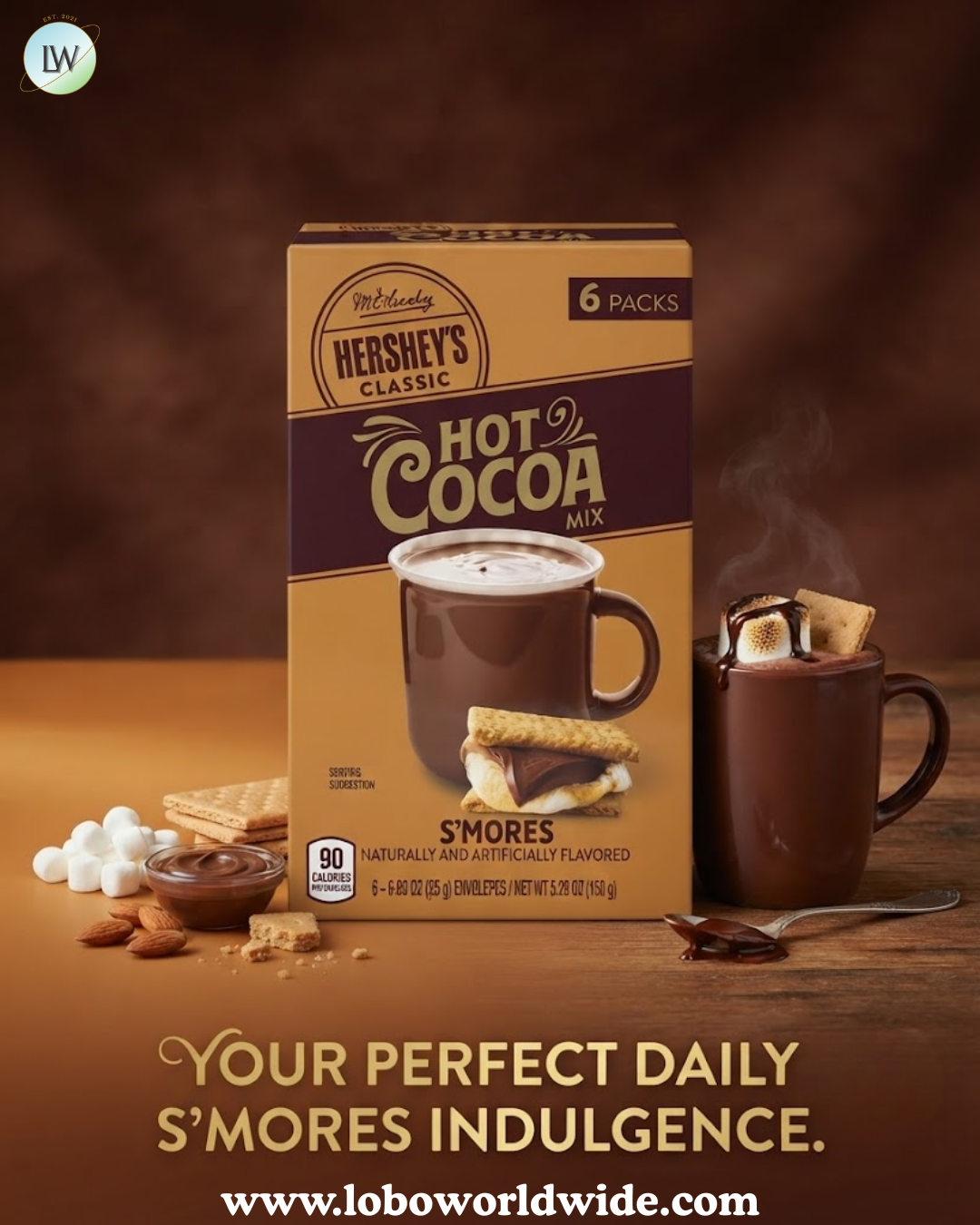 Hershey's Hot Cocoa Mix, S'mores, 0.88 oz, 6 ct.