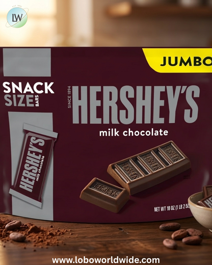 Hershey's Milk Chocolate Snack Size Candy, Jumbo Pack 18 oz