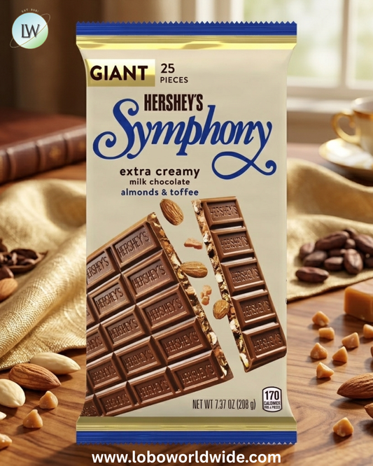 Hershey's Symphony Chocolate Almond Toffee Giant Candy, Bar 7.37 oz, 25 Pieces