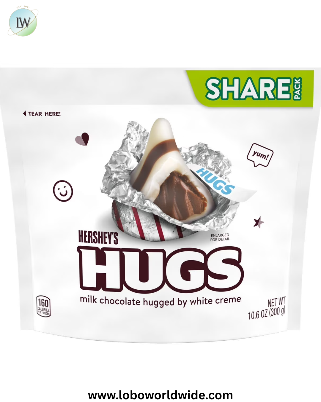 Hershey's Hugs Milk Chocolate and White Creme Candy, Share Pack 10.6 oz