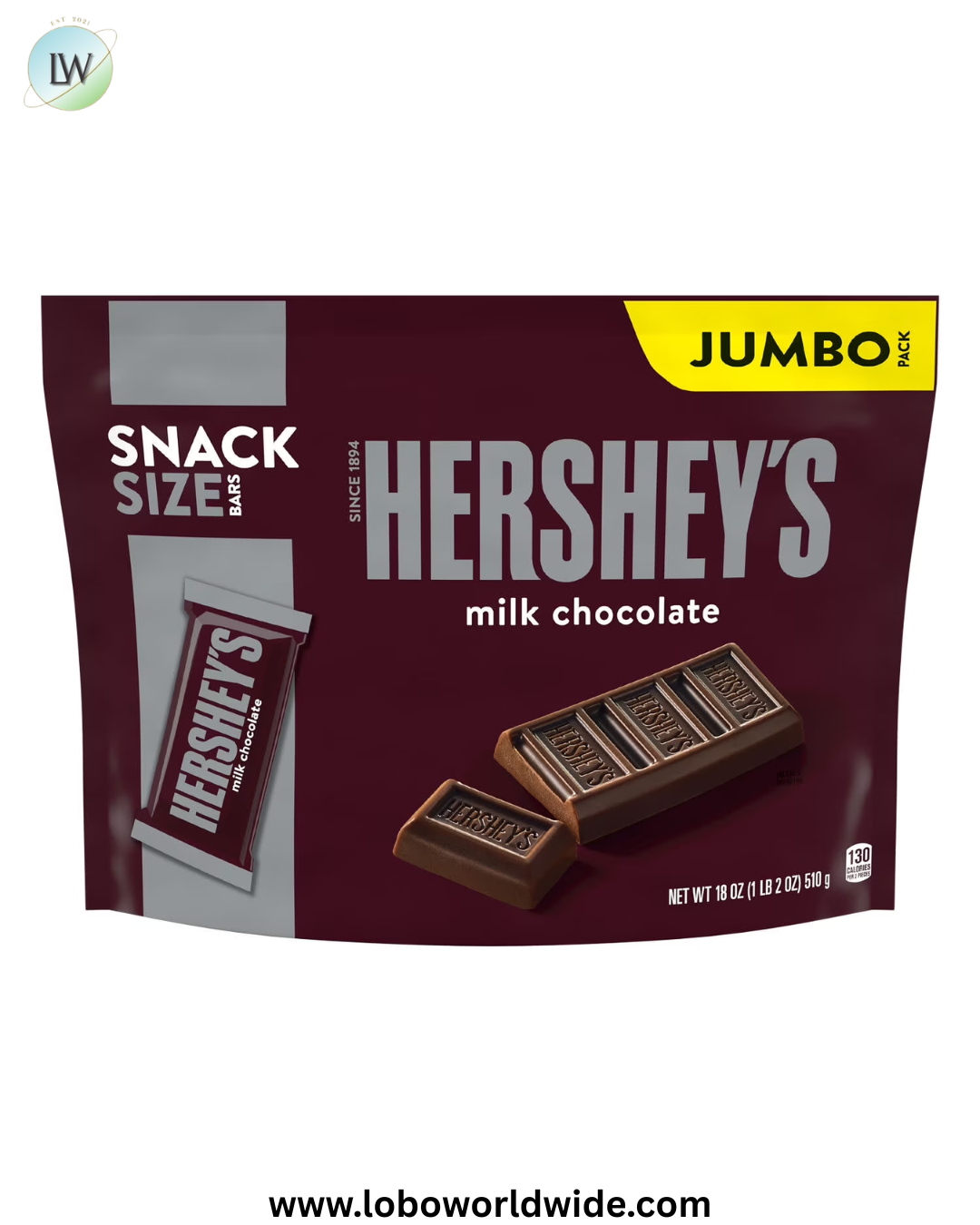 Hershey's Milk Chocolate Snack Size Candy, Jumbo Pack 18 oz