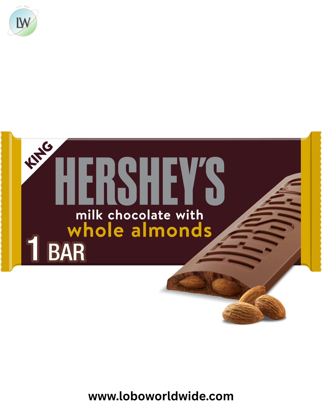 Hershey's Milk Chocolate with Whole Almonds King Size Candy, Bar 2.6 oz