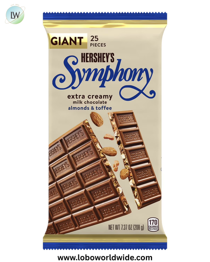 Hershey's Symphony Chocolate Almond Toffee Giant Candy, Bar 7.37 oz, 25 Pieces