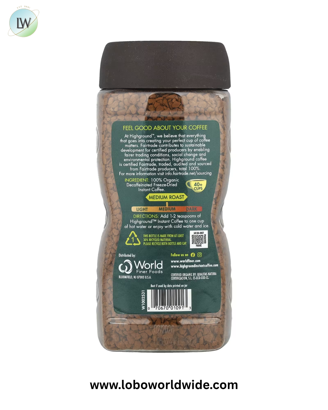 Highground Coffee, Organic Instant Coffee, Medium Roast