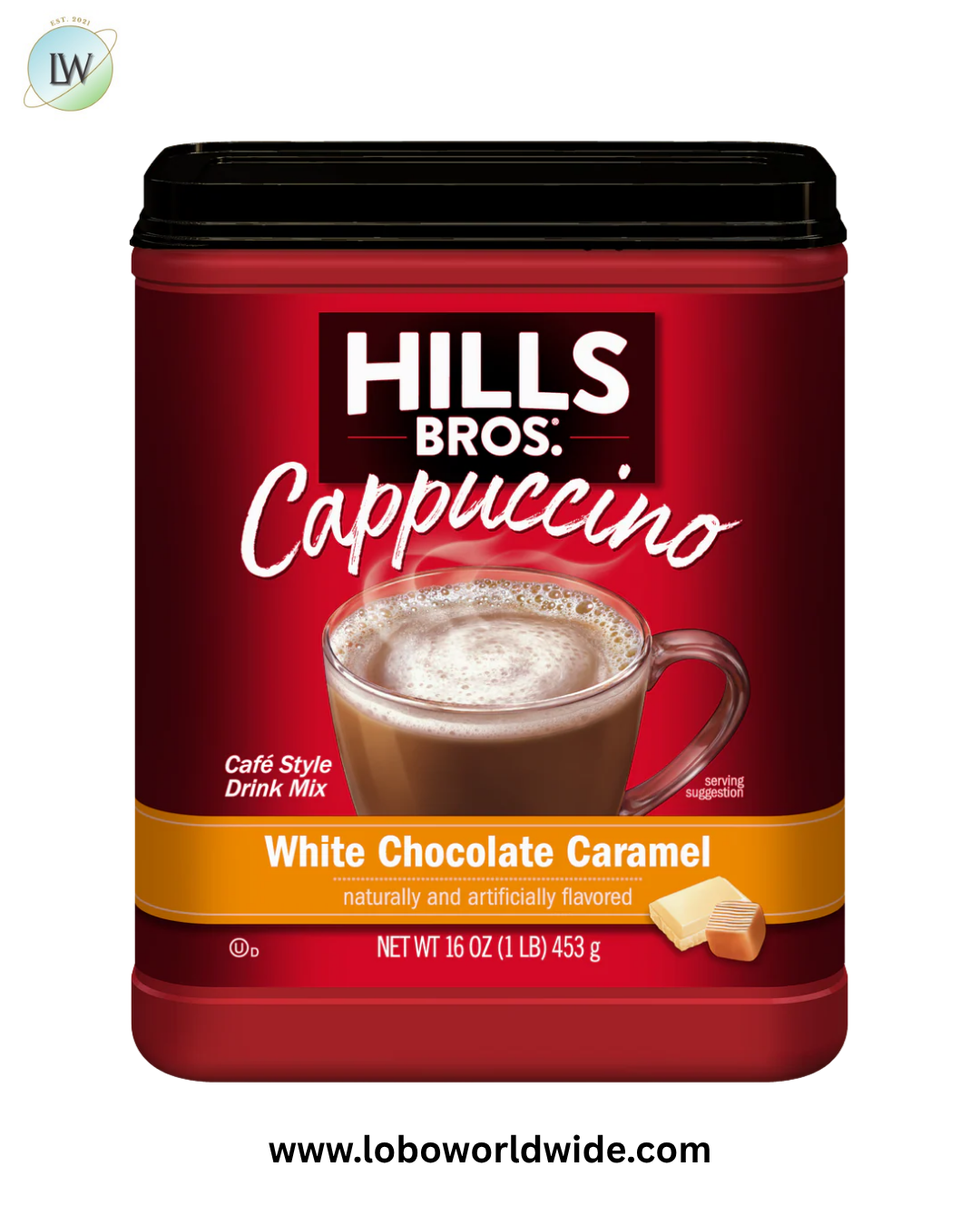 Hills Bros. Instant Cappuccino Mix, White Chocolate Caramel Cappuccino 16 Ounce (Pack of 2)