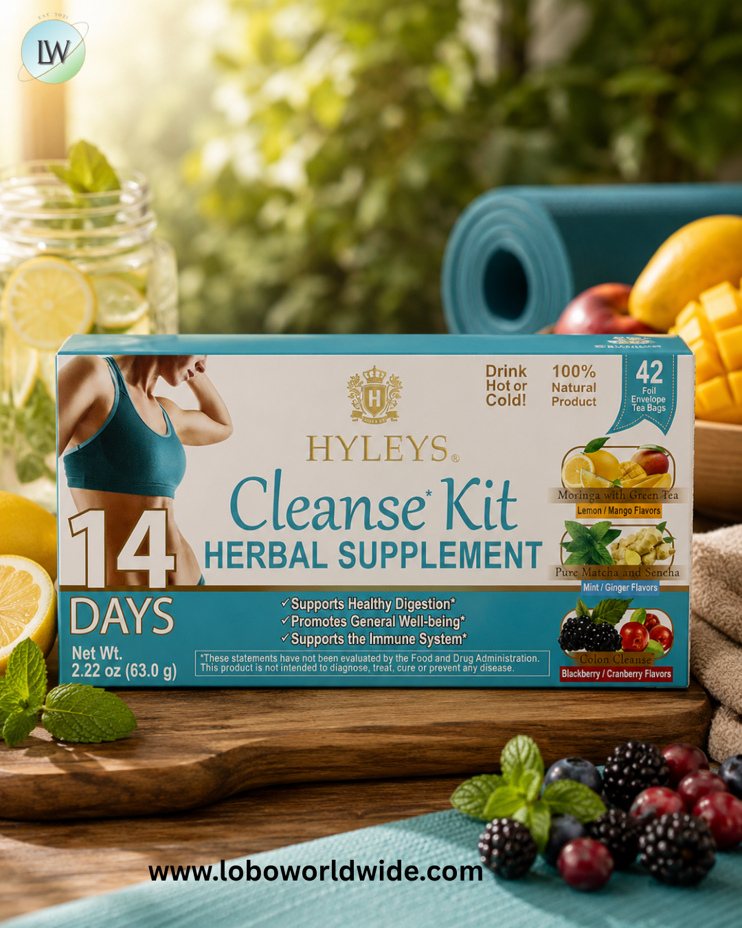 Hyleys Tea, 14 Days Cleanse Kit, 42 Foil Envelope Tea Bags, 2.22 oz (63 g)