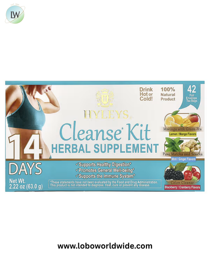 Hyleys Tea, 14 Days Cleanse Kit, 42 Foil Envelope Tea Bags, 2.22 oz (63 g)