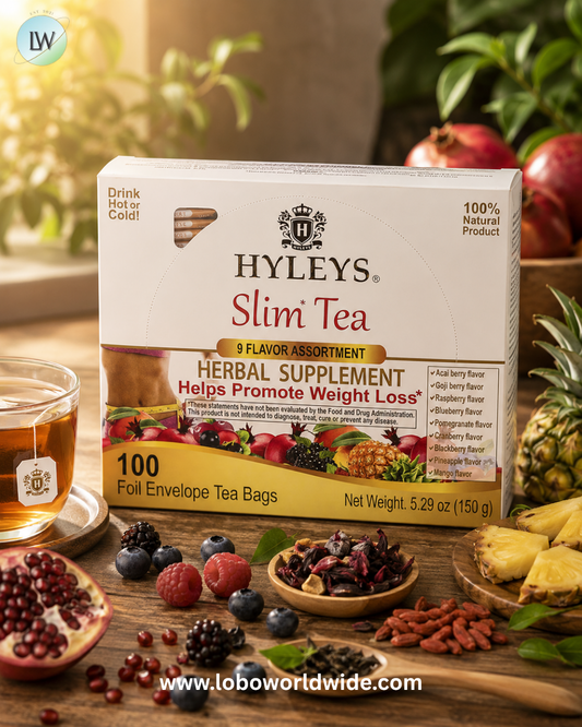 Hyleys Tea, Slim Tea, 9 Flavor Assortment , 100 Foil Envelope Tea Bags, 5.29 oz (150 g)