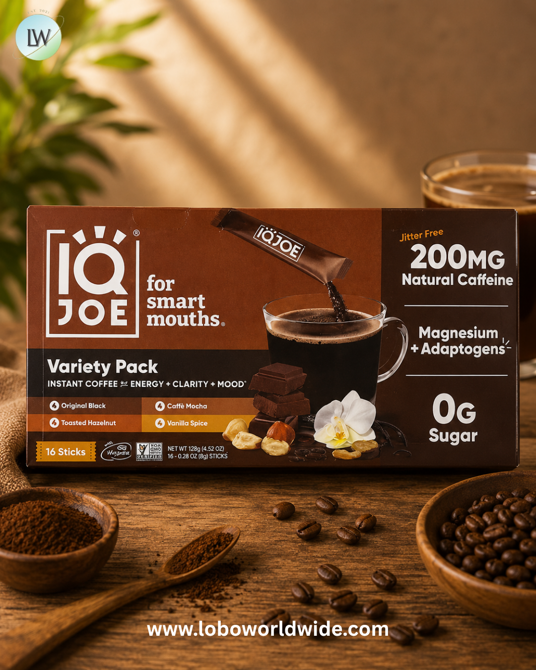 IQBAR, IQJOE®, Instant Coffee For Energy + Clarity + Mood, Variety Pack, 16 Sticks, 0.28 oz (8 g) Each