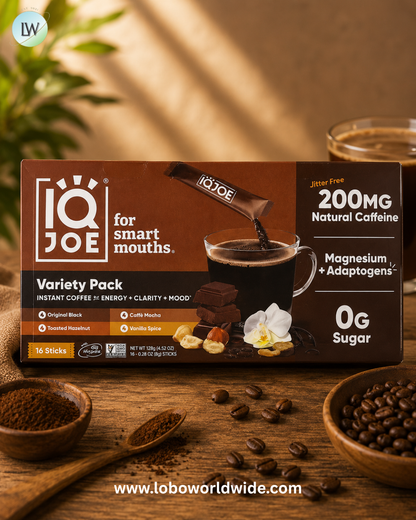 IQBAR, IQJOE®, Instant Coffee For Energy + Clarity + Mood, Variety Pack, 16 Sticks, 0.28 oz (8 g) Each