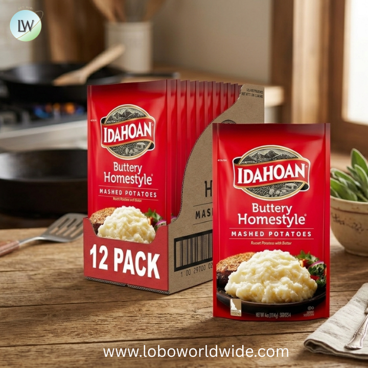 Idahoan Mashed Potatoes, Naturally Gluten-Free, 100% Real Idaho Potatoes, 4 servings per bag, 4 ounce (Pack of 12)
